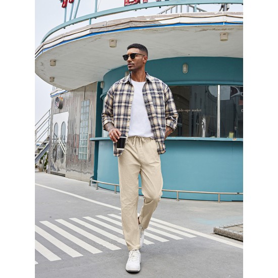 Men'S Cotton Blend Jogger Pants, Casual Drawstring Trousers, Skinny Fit, with Pockets, Slight Stretch, for All-Season Wear, Weekend Casual Style Men'S Cotton Blend Jogger Pants, Casual Drawstring Trousers, Skinny Fit, with Pockets, Slight Stretch, for All-Season Wear, Weekend Casual Style