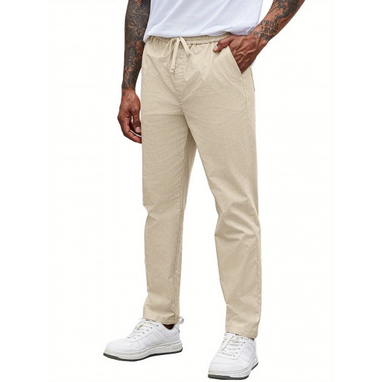 Men'S Cotton Blend Jogger Pants, Casual Drawstring Trousers, Skinny Fit, with Pockets, Slight Stretch, for All-Season Wear, Weekend Casual Style Men'S Cotton Blend Jogger Pants, Casual Drawstring Trousers, Skinny Fit, with Pockets, Slight Stretch, for All-Season Wear, Weekend Casual Style