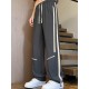 Men's Ice Silk Cool Quality Casual Pants With Elastic Waist, Trendy Versatile Striped Trousers Men's Ice Silk Cool Quality Casual Pants With Elastic Waist, Trendy Versatile Striped Trousers
