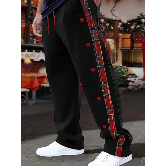 1pc Men'S Casual Wide-Leg Sweatpants with Geometric Plaid Panels, Elastic Waistband with Drawstrings, Pockets, Knit Polyester Fabric, Slight Stretch, All-Season Comfort Fit Trousers 1pc Men'S Casual Wide-Leg Sweatpants with Geometric Plaid Panels, Elastic Waistband with Drawstrings, Pockets, Knit Polyester Fabric, Slight Stretch, All-Season Comfort Fit Trousers