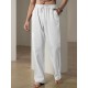 Men'S Casual Linen-Style Pants, Polyester, Loose Fit, Solid Color, Slight Stretch, with Drawstring Waist, for All-Season Weekend Casual Wear Men'S Casual Linen-Style Pants, Polyester, Loose Fit, Solid Color, Slight Stretch, with Drawstring Waist, for All-Season Weekend Casual Wear