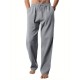 Men'S Casual Linen-Style Pants, Polyester, Loose Fit, Solid Color, Slight Stretch, with Drawstring Waist, for All-Season Weekend Casual Wear Men'S Casual Linen-Style Pants, Polyester, Loose Fit, Solid Color, Slight Stretch, with Drawstring Waist, for All-Season Weekend Casual Wear