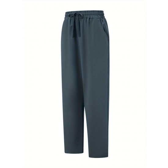 Men'S Casual Linen-Style Pants, Polyester, Loose Fit, Solid Color, Slight Stretch, with Drawstring Waist, for All-Season Weekend Casual Wear Men'S Casual Linen-Style Pants, Polyester, Loose Fit, Solid Color, Slight Stretch, with Drawstring Waist, for All-Season Weekend Casual Wear