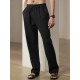 Men'S Casual Linen-Style Pants, Polyester, Loose Fit, Solid Color, Slight Stretch, with Drawstring Waist, for All-Season Weekend Casual Wear Men'S Casual Linen-Style Pants, Polyester, Loose Fit, Solid Color, Slight Stretch, with Drawstring Waist, for All-Season Weekend Casual Wear
