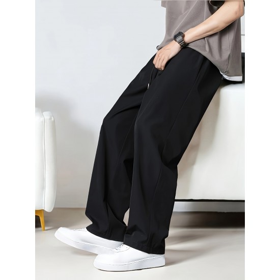 Summer Wear Men's Solid Color Slacks with Drawstring and Pockets Summer Wear Men's Solid Color Slacks with Drawstring and Pockets