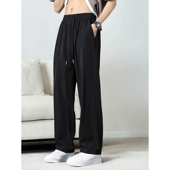 Summer Wear Men's Solid Color Slacks with Drawstring and Pockets Summer Wear Men's Solid Color Slacks with Drawstring and Pockets