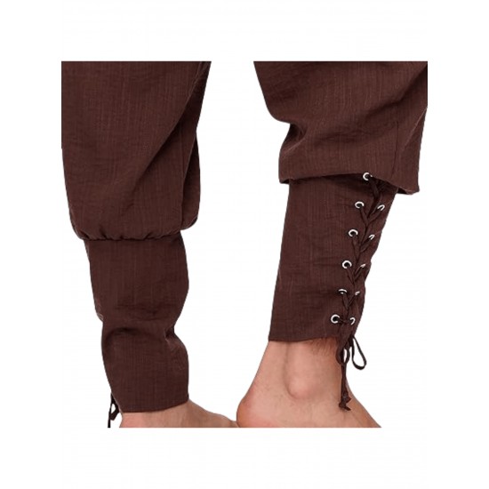 Men's Viking Renaissance-Inspired Casual Pants with Drawstring Waist and Tapered Legs - Solid Color, Polyester, Machine Washable Men's Viking Renaissance-Inspired Casual Pants with Drawstring Waist and Tapered Legs - Solid Color, Polyester, Machine Washable