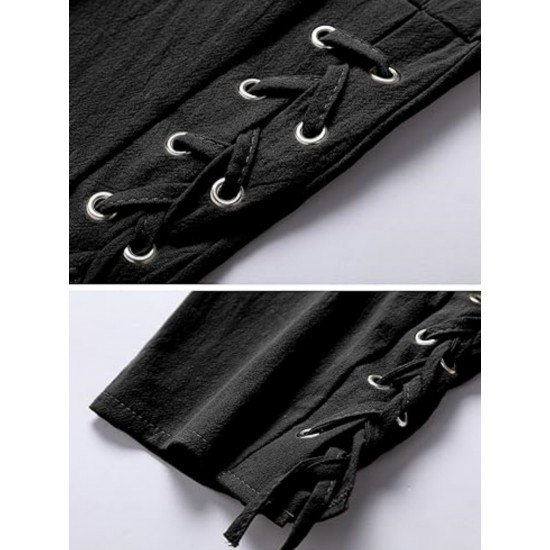 Men's Viking Renaissance-Inspired Casual Pants with Drawstring Waist and Tapered Legs - Solid Color, Polyester, Machine Washable Men's Viking Renaissance-Inspired Casual Pants with Drawstring Waist and Tapered Legs - Solid Color, Polyester, Machine Washable