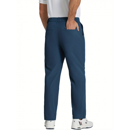 Men's Solid Classic Pants For All Seasons, Casual Comfy Outdoor Trousers As Gift Men's Solid Classic Pants For All Seasons, Casual Comfy Outdoor Trousers As Gift