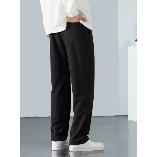 Men's Solid Color Casual Pants With Pockets And Drawstrings, Casual Breathable Pants, Can Be Worn In All Seasons, Suitable For Outdoor Activities Gifts Men's Solid Color Casual Pants With Pockets And Drawstrings, Casual Breathable Pants, Can Be Worn In All Seasons, Suitable For Outdoor Activities Gifts